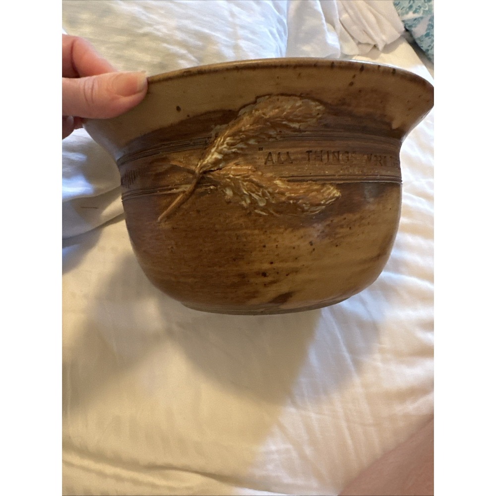 hand-thrown studio art pottery Bowl Large Signed Vega 1992 Romans 8:28 Scripture